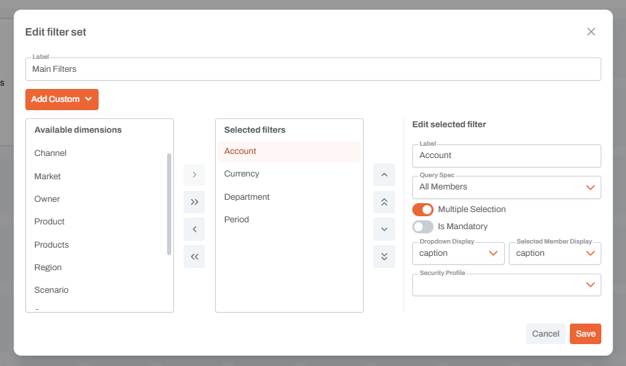 Account dimension filter example